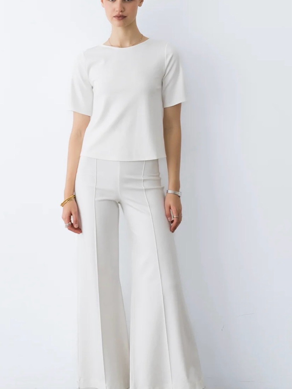 NWT Ripley Rader Off-White Ponte Knit Standard Wide Leg Pants.